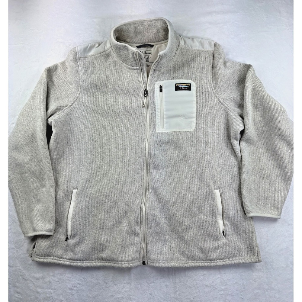 L.L. Bean Jacket Womens 2X PLUS White Fleece Mid-Length Full Zip Lined Pockets